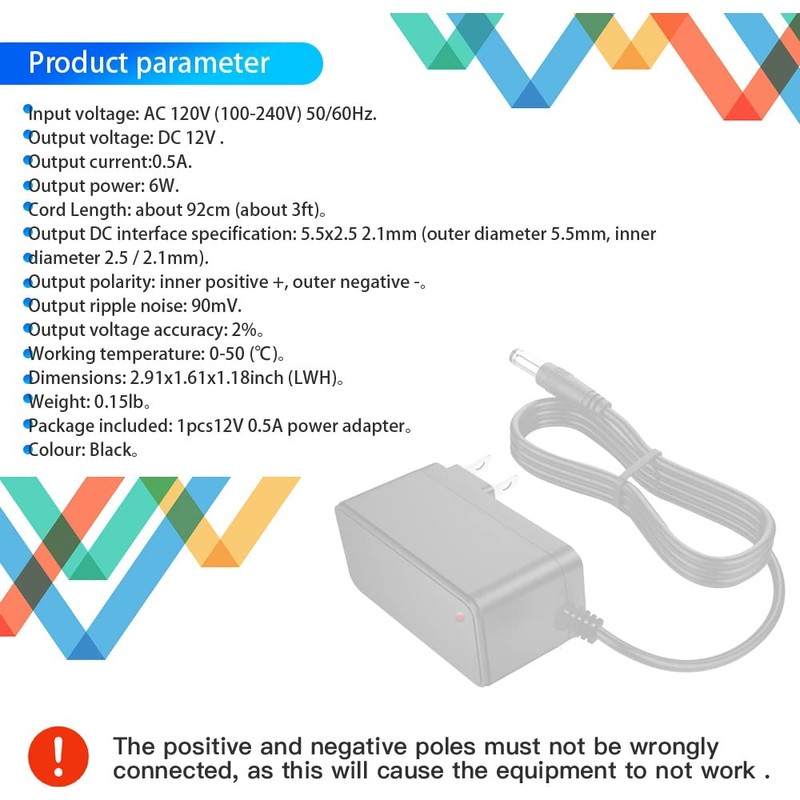 12V 0.5A 500mA Power Supply AC 100~240V to DC 12V