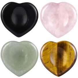 mookaitedecor Heart Thumb Worry Stone Crystal Pocket Palm Gemstone for Anxiety Stress Relief and Reiki Healing, Pack of 4