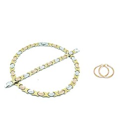 Womens Tri Color Hugs & Kisses Necklace Bracelet Large Sized Round Hoops Earring Set Stampato Stainless Steel ANTI-TARNISH