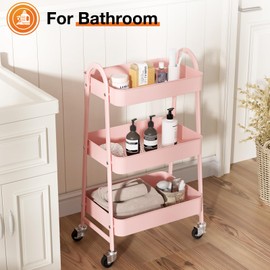 Sweetcrispy 3 Tier Metal Storage Utility Cart with Wheels, Kitchen Organizer Trolley Rolling Bathroom Laundry Room Bar Office Shelves Mobile Shelving Unit Caster for Snack Bedside Narrow Places