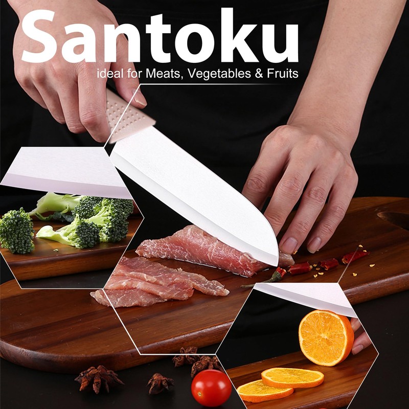 Rynal Ceramic Knife Santoku Knife Meats Fruits Vegetables Knife -