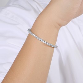 KRKC&CO Tennis Bracelet for Women, 3/4 mm 14K Gold White Gold Plated Tennis Bracelet with Zirconia Stones, Crystal Iced Out, Gift for Women Girls [Size 16.5-19 cm], Brass