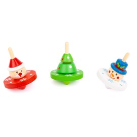 small foot 11471 Wooden Christmas Display, Set of 12, Each Spinning Top Height 6 cm, Diameter Approx. 4 cm, Toy, Multi-Colour, S