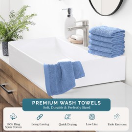 Casa Platino 100% Cotton Wash Cloths 6 Pack - Spa & Salon Quality - Ring Spun Cotton Face Cloths- Soft & Absorbent Washcloths for Shower, Home, Kitchen - Fingertip Towels - 13"x13", Cerulean Blue