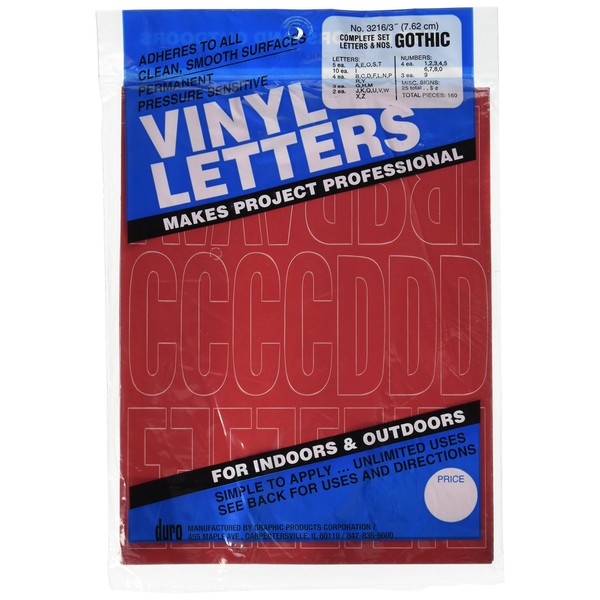 Permanent Adhesive Vinyl Letters & Numbers: 3" Gothic Red