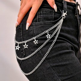 Zehope Layered Star Pants Chain Silver Goth Wallet Chains Punk Jean Chain for Women and Men
