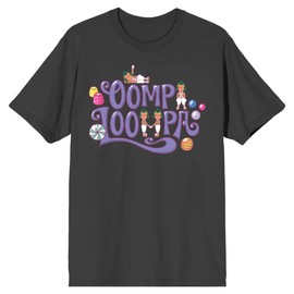 Bioworld Willy Wonka & The Chocolate Factory Oompa Loompa and Candies Charcoal Gray Men's T-Shirt-Large
