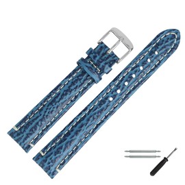 MARBURGER Watch Strap 20 mm Leather Shark Embossing XL – Tool Assembly Set 68220, blue/silver, Strap.