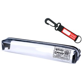 ROUGH ENOUGH Classic Fancy Stationary Durable Slim Small Eco Thick Clear Transparent Pencil Case Holder Stick Thin Pen Bag Mini Pouch Zipper Box for Arts Supply,Pens,Pencils,and School Supplies,Black