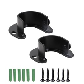 2pcs Closet Rod Support Flange Socket Fixing U Shape Flange Rod Holder End Support Stainless Steel Material Easy Quick Installation Fixing Screws 6pcs (Black 32mm)