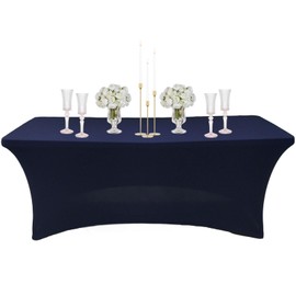 Dark Blue Spandex Tablecloths 4ft for Rectangle Table,Stretchable Tablecloth Washable Table Cover,Fitted Spandex Stretch Patio Table Covers for Event,Wedding,Banquet,Parties,Covering Stalls,Exhibition