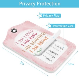 LARTSFRO Pink I am Kind Brave Smart Inspirational Luggage Tags for Suitcases, Girls Luggage Tag, Back to School for Students, Trendy Girly 2 Pack Travel Luggage Tags, Teen Girls Gifts Suitcase Tags