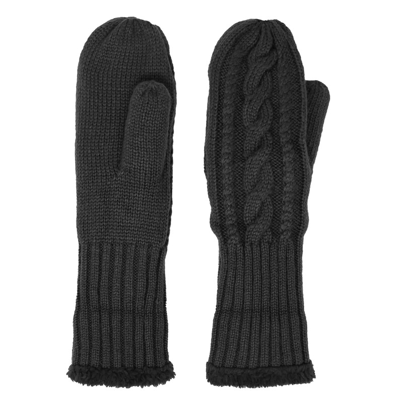 KMystic Plush Lined Cuffed Winter Knit Mittens (Black), One Size