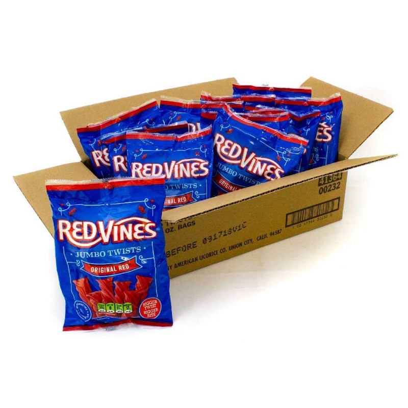 Red Vines Jumbo Licorice, Original Red Flavor, 8oz Bags (12