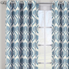 Royal Tradition Jacqueline Jacquard, 108-Inch-by-108-Inch, Set of 2 Grommet Top Window Curtains Set, Marine