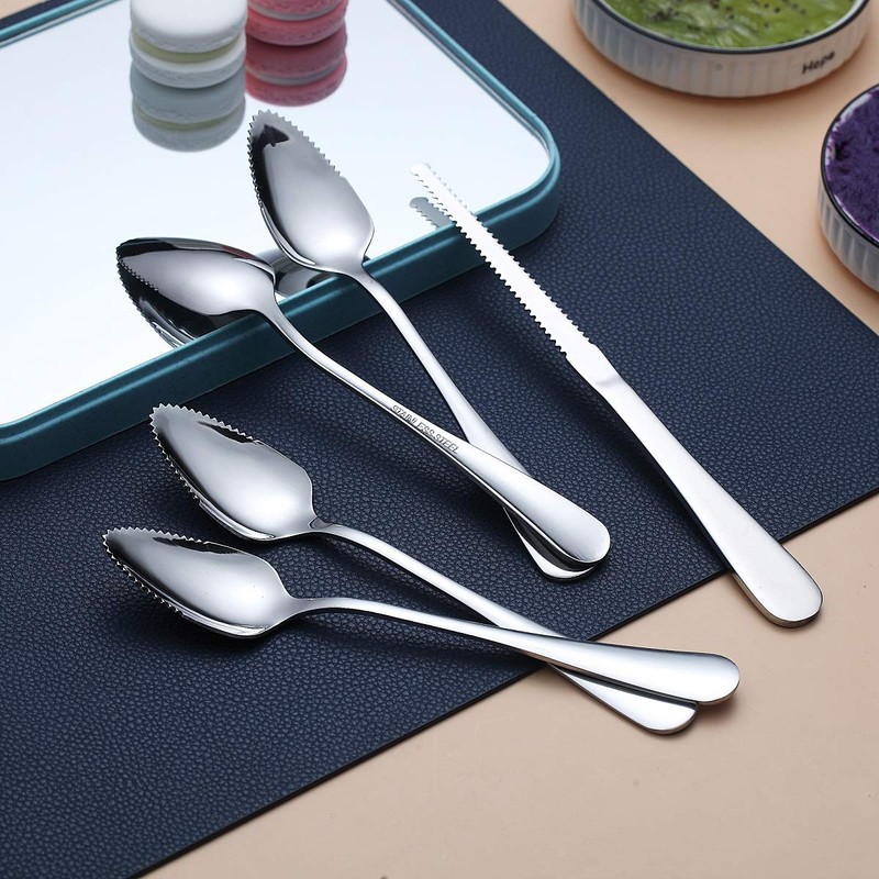 HOMQUEN Grapefruit Spoons 5 Pieces Set, 4 Stainless Steel Spoon