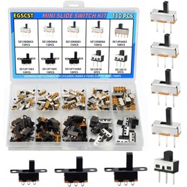 EGSCST 110PCS 9Values SPDT Micro Mini Slide Switch Kit 1p2t Toggle Switches 2 Position 3 Pin Small Miniature Vertical Panel Mount Knob - SS12D00 SS12F15 SS12D10 SS12F44