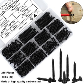 HanTof 215 Pcs Black High Hardness Drywall Screws Assortment Kit, 6# x 5/8 to 2 inch Phillips Drive Countersunk Head Self-Tapping Screws, Wood Screws, Sharp Point Carbon Steel Screws for Wood