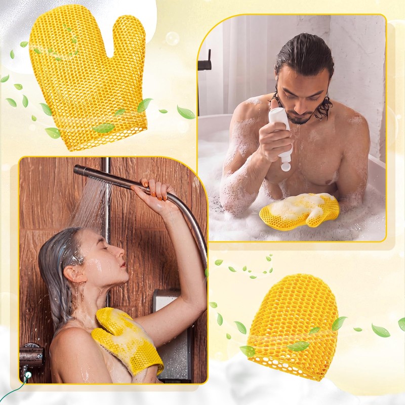 2 Pcs Honeycomb Exfoliating Glove Set, Face Body Shower Mitt,Beige