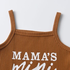 Toddler Baby Girls Summer Outfits Infant Halter Sleeveless MAMA’S MiNi Print Top Shorts Clothes Set Brown 18-24 Months
