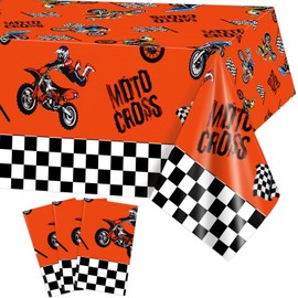 PHOGARY 3 Pack Dirt Bike Birthday Party Decorations Tablecloths for Boys Men, Checkered Racing Motorcycle Disposable Plastic Rectangular Covers Motocross Moto Theme Party Favors Supplies 51x86Inch