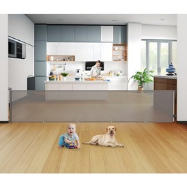 200 Inch Retractable Baby Gates Extra Wide, Uamector Mesh Baby Gate or Dog Gate,Toddler Pet Retractable Gate Adjustable Length for Large Openings Stairs Doorways Hallway Indoor Outdoor,Gray