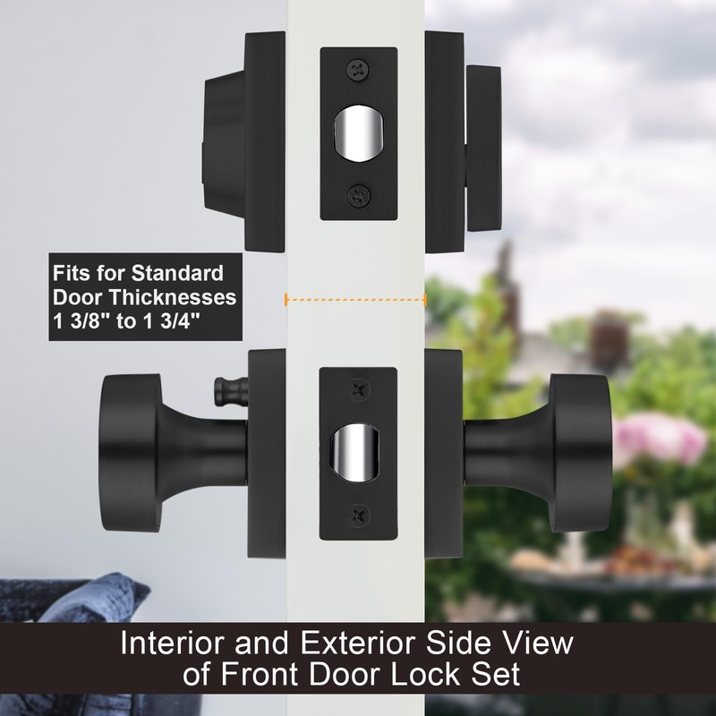Haidms Black Door Knobs with Deadbolt, Zinc-Alloy Matte Black Front