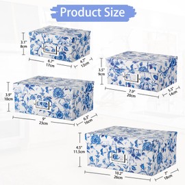 Briful Decorative Photo Storage Boxes with Lids, Set of 4 – Blue and White Porcelain Pattern, Nested Card Storage Box Organizer, Decorative Paperboard Box for Closet, Office, Gifts