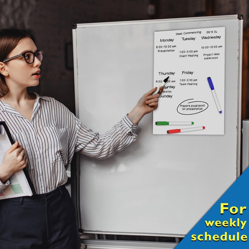 Magnetic Blank Fridge Whiteboard: 42x30cm with 4 Colourful Erasable Pens