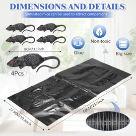 Qualirey 23.6" 8 Pack Sticky Mouse Trap Mats with 4 Realistic Artificial Mouse Lures, Extra Large Glue Boards for Rodent, Non Toxic Indoor Outdoor Use in Homes, Garages and Sheds