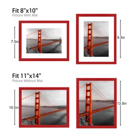 YESKAY 11x14 Picture Frame Set of 9, Photo Gallery Wall Frame Set, Display Pictures 8x10 with Mat or 11 x 14 Without Mat, Multi Photo Frames for Wall Mounting or Table Top Display, Red
