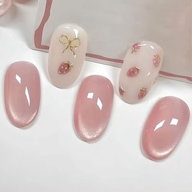 BFY Cat Eye Press on Nails Round Fake Nails Holographic Glitter Acrylic Nails Kits (Style 01, standard)