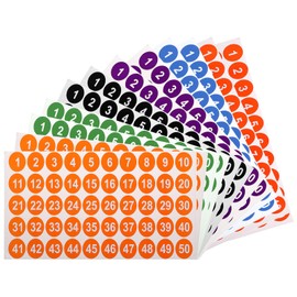 uxcell 12 Sheets Round Number Stickers Set, 1-50 Vinyl Consecutive Number Labels Self-Adhesive Number Decal for Office Classroom Box Storage(1 inch Each)