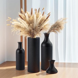 Black Tall Floor Vase Set of 3, 26.4/20.1/16.1 inch Extra Large Decorative Vases Modern Honeycomb Texture Metal Big Standing for Pampas Grass Decor for Living Room Bedroom Home Corner Kitchen Office