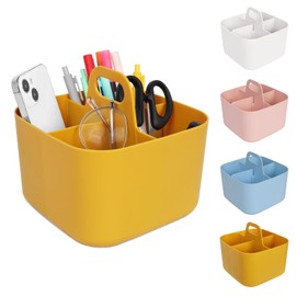Minicoco Storage Box Multipurpose Table Organiser Cleaning Caddy with Handle Bathroom Caddy Art Caddy (Yellow)