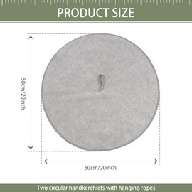 VIVOTE Towels for Bathroom with Rings, Soft Absorbent Quick Dry Kitchen Towels, Round Carbon Fiber Hanging Towel with Lanyard (Grey, 50cm x 50cm) 2 Pack