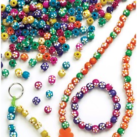 Baker Ross Holzperlen mit Blumenmalerei (200 Stück) Mit Blumen in sechs Farben sortiert - Schmuck zum Basteln