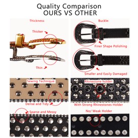 OCTBERSIEG Rhinestones Belt for Men Women, Luxury Western Leather Belts Sparkle Shining Diamond Cowgirl Cowboy Studded Belts