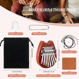 Konohan 24 Pcs 8 Keys Mini Kalimba Piano Set, Include 4 Mini Exquisite Finger Thumb Piano 4 Lanyard 4 Chains 8 Finger Protector 4 Cleaning Cloth for Kids Adults Beginners Gift (Cartoon Style)