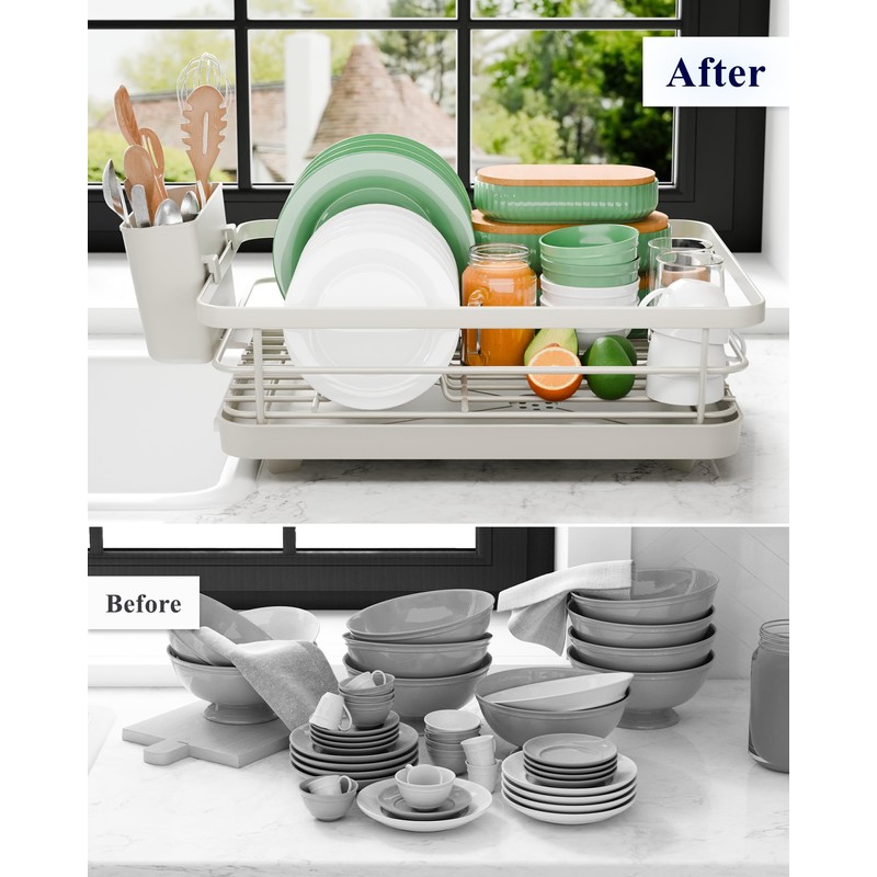 Kitsure Dish Drying Rack - Compact Dish Rack with Utensil