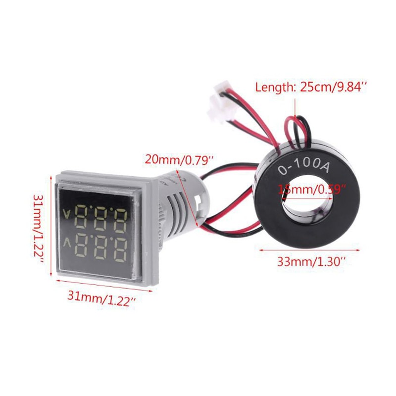 Tiardey LED Display Voltmeter 22mm Square Dual Display Panel Voltmeter