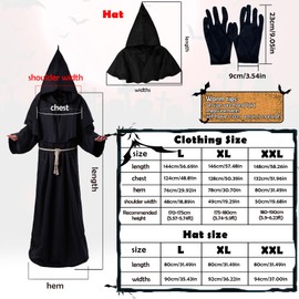 Funnity Monk costume, fancy dress costumes, men's priest costume, medieval clothing for men, perfect as a carnival costume, masquerade costumes (black, large)