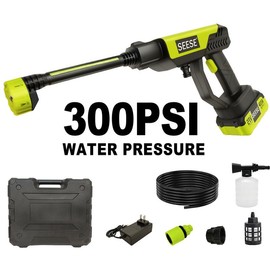 SEESE Cordless Pressure Washer and Single Port Charger Base, Bottle Portable Washer for Car,Home Cleaning & Garden Watering:_300PSI-Water Pressure