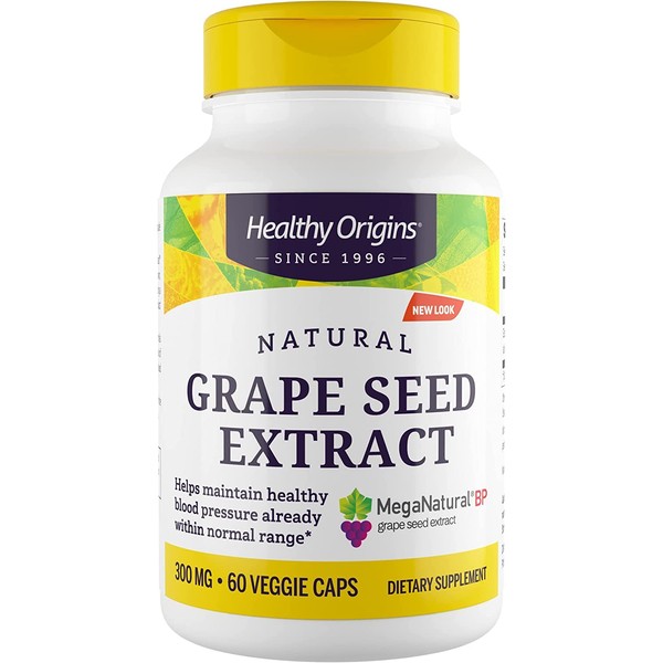 Healthy Origins MegaNatural BP-Grape Seed Extract, 300 mg - Blood Flow Support - Premium Grapeseed Extract Capsules - Non-GMO & Gluten-Free Supplement - 60 Veggie Capsules