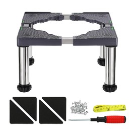 Mini Fridge Stand, 11.4"-12.6" Height, 4-Strong Legs Laundry Stand Base Multi-Functional Adjustable Base Tray Anti-Vibration, for Refrigerator Washing Machine Dryer Dishwasher AC, with Screwdriver wrench