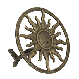 Bronze Finish Cast Iron Sun Wall Mounted Hanging Garden Hose Hanger Holder Celestial Outdoor Decor - Weather Resistant - Easy Install - 11.5 Inches in Diameter