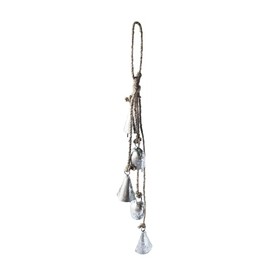 Creative Co-Op 12" H Handmade Hanging Metal Bells with Jute Rope, Antique Silver Finish