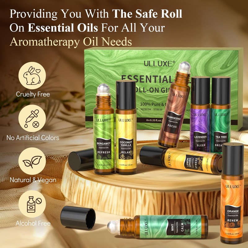 Essential Oils Roll On Set (Pack of 8) 8 Scent,