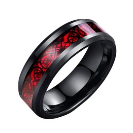 8mm Red Carbon Fiber Black Celtic Dragon Ring For Men Beveled Edges Wedding Band (8)