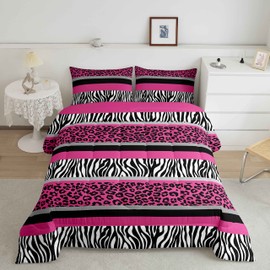 Zebra Stripes Comforter Leopard Print Comforter Set For Kids Boys Girls Pink Black White Zebra Leopard Fur Bedding Set Ultra Soft Decor Wild Animal Skin Texture Pattern Duvet Set Twin Size Quilt Set